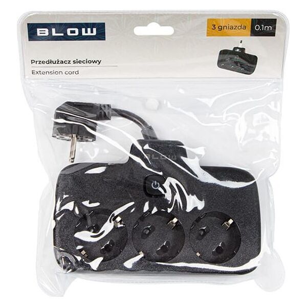Blow 98-232# Przedłużacz sieciowy ps-310 3-gniazda 0.1m czarny 2x1mm