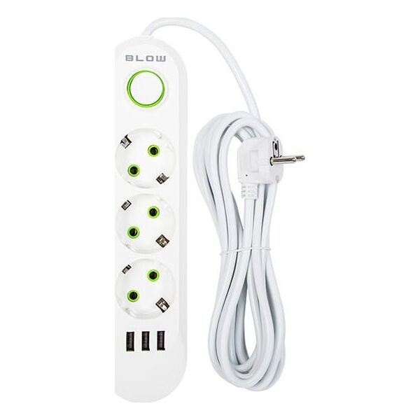 Blow 98-218# Przedłużacz sieciowy ps-350 3-gniazda 3xusb 5m biały 2x1mm