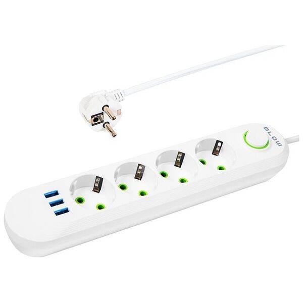 Blow 98-225# Przedłużacz sieciowy ps-450 4-gniazda 3xusb 5m biały 2x1mm