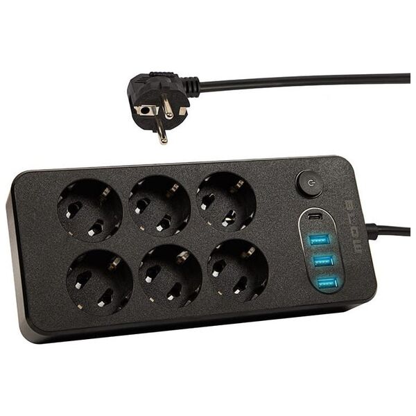 Blow 98-211# Przedłużacz sieciowy ps-630 6-gniazd 3xusb 1xusb-c 3m czarny 2x1mm