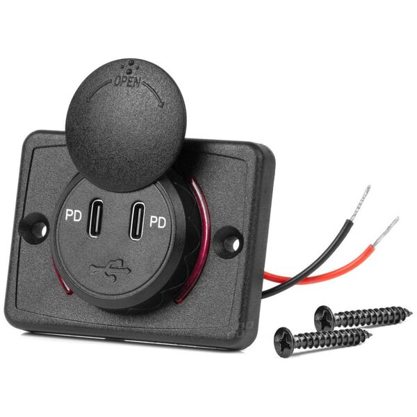 Ładowarka AMiO Ładowarka samochodowa z gniazdami usb wodoodporna kwadratowa 2x usb-c 12v 24v amio-04232