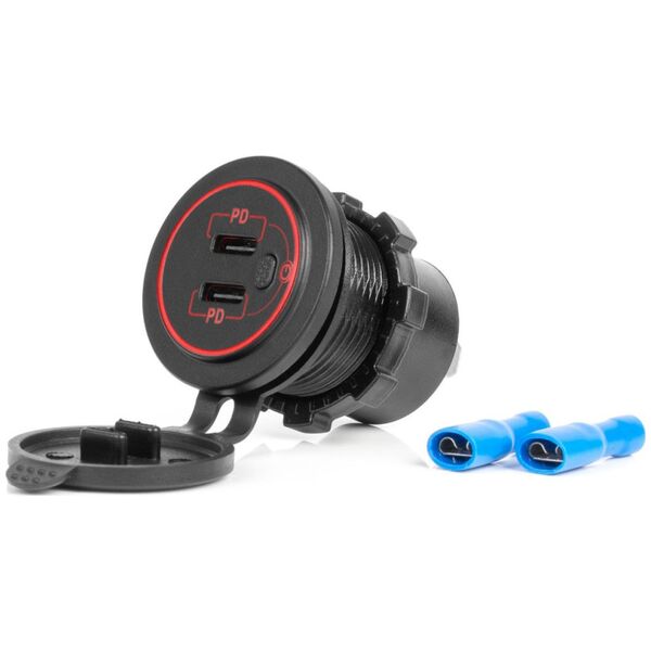 Ładowarka AMiO Ładowarka samochodowa z gniazdami usb wodoodporna z włącznikiem 2x usb-c 12v 24v amio-04224