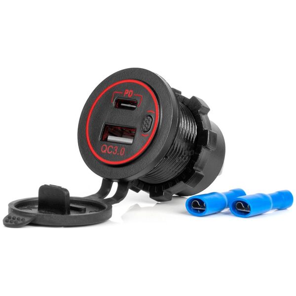 Ładowarka AMiO Ładowarka samochodowa z gniazdami usb wodoodporna usb + usb-c qc3.0 12v 24v amio-04221