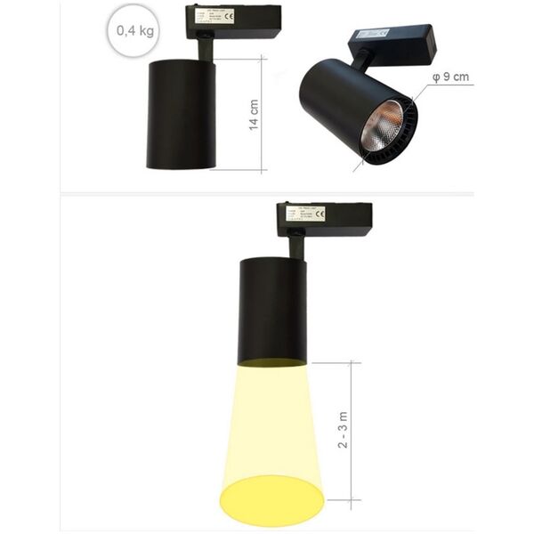 Nvox Lampa sklepowa led reflektor szynowy jednofazowy czarny 30w 2250 lm światło zimne 6000k