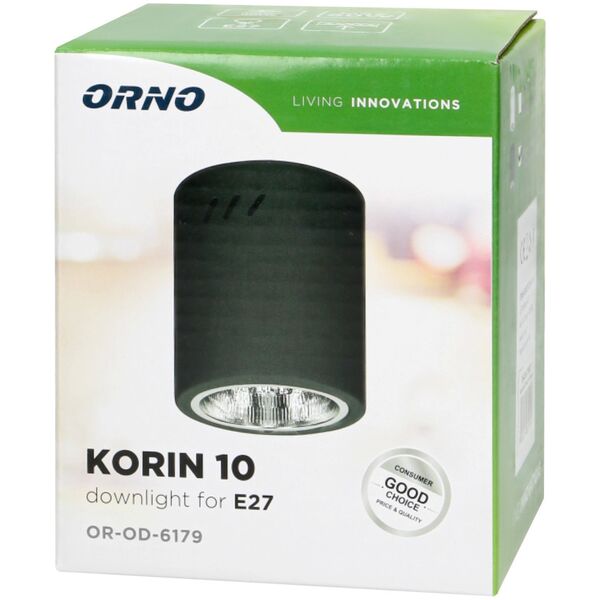 Lampa sufitowa Orno KORIN 10, oprawa typu downlight, 60W, E27, stal, czarna