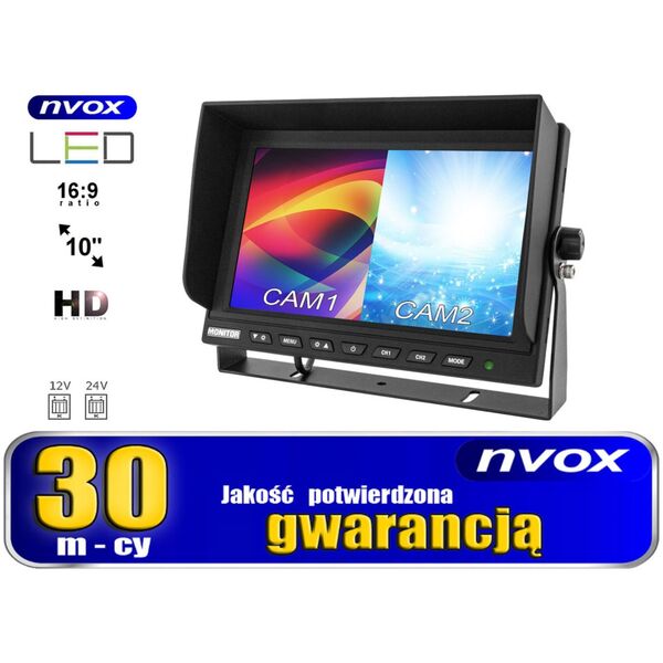 Nvox Monitor  lcd 9cali z obsługa do 2 kamer 4pin 12v 24v