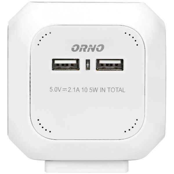 Orno Przedłużacz 4 krotny 2P+Z, ładowarka 2xUSB, 1,4m H05VV-F 3x1mm2, biały