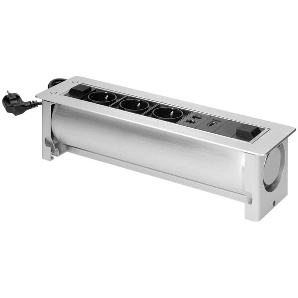 Orno Gniazdo meblowe wpuszczane w blat z płaskim frezowanym rantem oraz elektrycznym otwieraniem, 3x2P+Z (Schuko),2xNET,1xHDMI