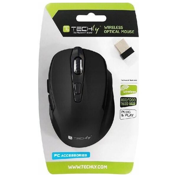 Techly IM 102-WBK myszka Biuro Po prawej stronie RF Wireless Optyczny 1600 DPI