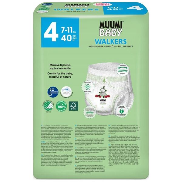 Muumi Baby, Pieluchomajtki ekologiczne 4 (7-11kg), 40 szt.