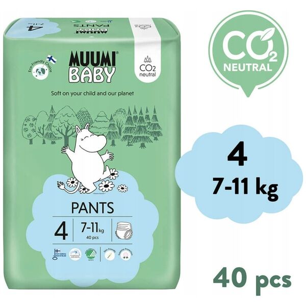 Muumi Baby, Pieluchomajtki ekologiczne 4 (7-11kg), 40 szt.