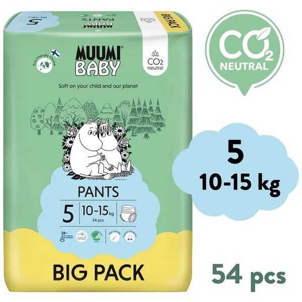 Muumi Baby, Pieluchomajtki ekologiczne 5 (10-15kg), 54 szt. BIG PACK