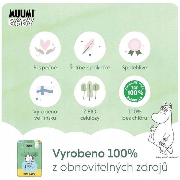 Muumi Baby, Pieluchomajtki ekologiczne 5 (10-15kg), 54 szt. BIG PACK