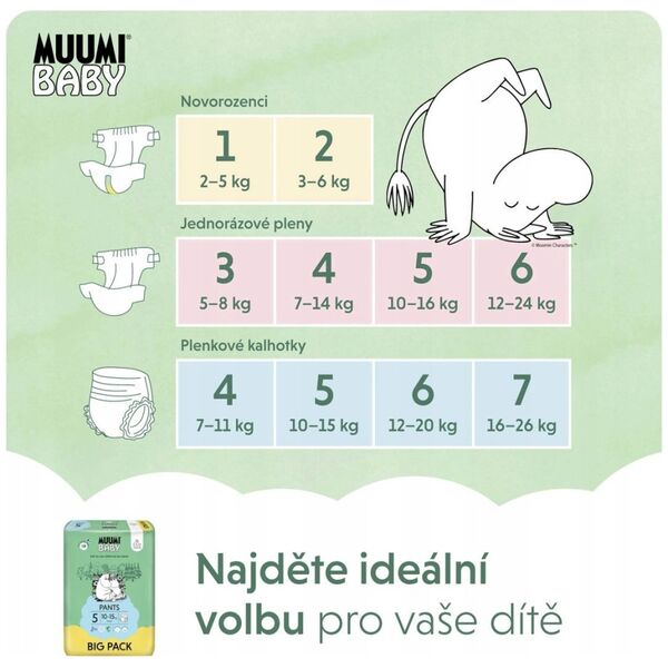 Muumi Baby, Pieluchomajtki ekologiczne 5 (10-15kg), 54 szt. BIG PACK