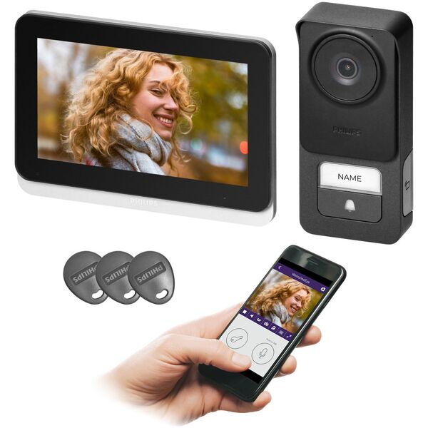 Philips WelcomeEye Connect 3, zestaw wideodomofonowy, 2-żyłowy, 7", Wi-Fi, ekran dotykowy, 3K, RFID