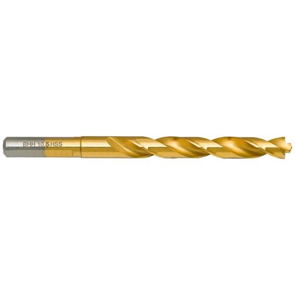 Wiertło do metalu Baildon DIN 338 RN 10,5 mm, HSS TiN (S), 133-87 mm (chwyt 3-płaszczyznowy)