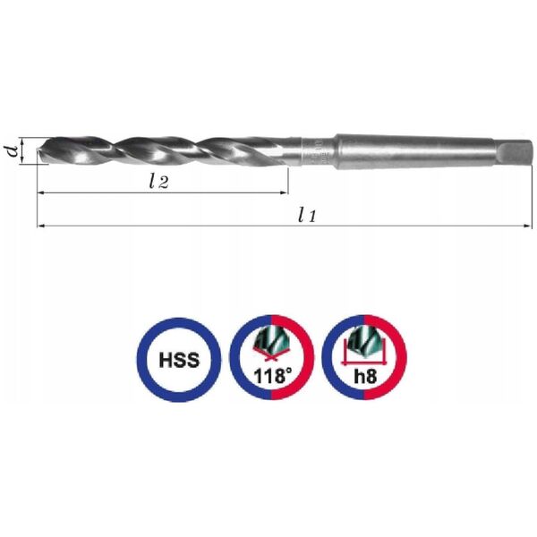 Wiertło do metalu Baildon DIN 345 RN NWKc 14 mm, HSS (S), 189-108 mm (chwyt MK1)