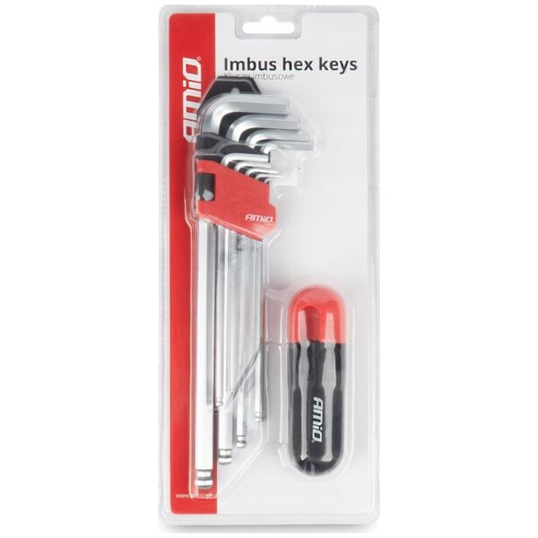 Klucze imbusowe hex z kulką extra długie imbusy zestaw crv 9 szt. amio-04303