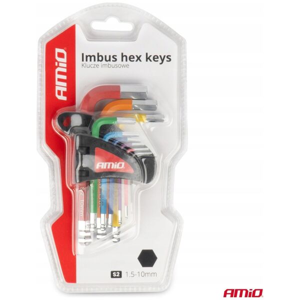 Klucze imbusowe hex z kulką krótkie imbusy zestaw 9 szt. s2 amio-04298