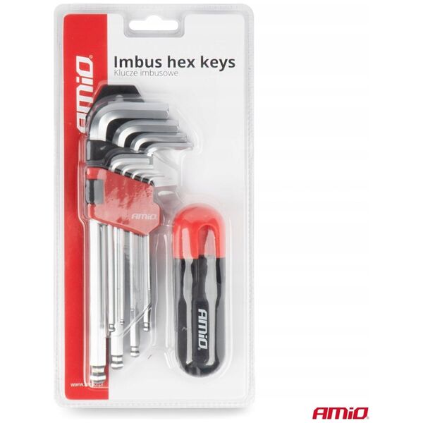 Klucze imbusowe hex z kulką długie imbusy zestaw crv 9 szt. amio-04302
