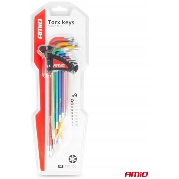 Klucze torx extra długie zestaw imbusy zestaw 9 szt. s2 amio-04301