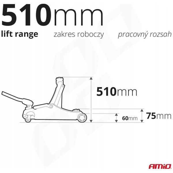 Podnośnik hydrauliczny niskoprofilowy lewarek typu żaba 3t 3000kg ce 75/510mm amio-04215