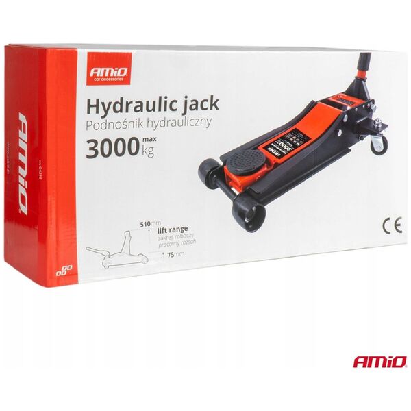 Podnośnik hydrauliczny niskoprofilowy lewarek typu żaba 3t 3000kg ce 75/510mm amio-04215