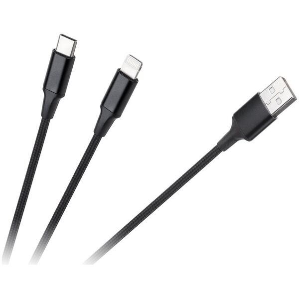 Kabel wtyk USB A - wtyk USB C/ wtyk lightningh (2w1) 1m