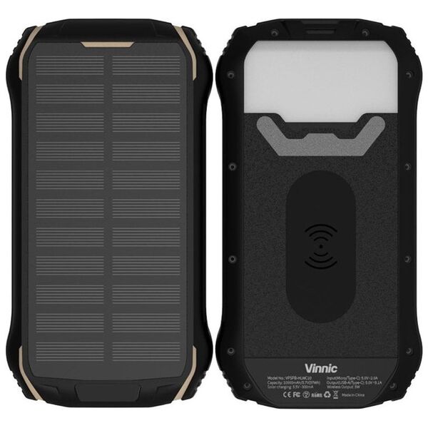 Powerbank Vinnic Vinnic SACA PEAK Solar Powerbank 10.000mAh IP65 1xC 2xA, μαύρο 13864698 4898340000000