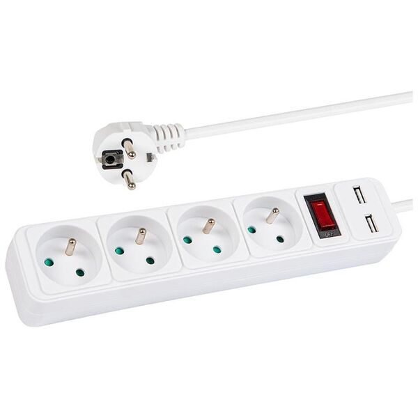Przewód Blow 98-785# Przedłużacz sieciowy pr-470wsp/usb 4-gniazda+usb z uziemieniem+wyłącznik 5m biały 3x1,5mm