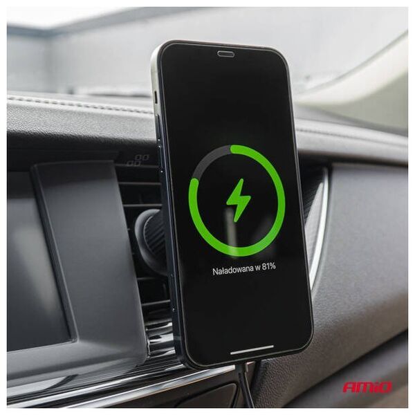 Uchwyt samochodowy na telefon do kratki i na kokpit z szybk? ładowark? indukcyjn? Qi2 15W AMIO-04179