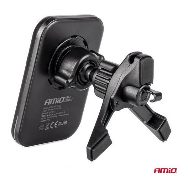 Uchwyt samochodowy na telefon do kratki i na kokpit z szybk? ładowark? indukcyjn? Qi2 15W AMIO-04180