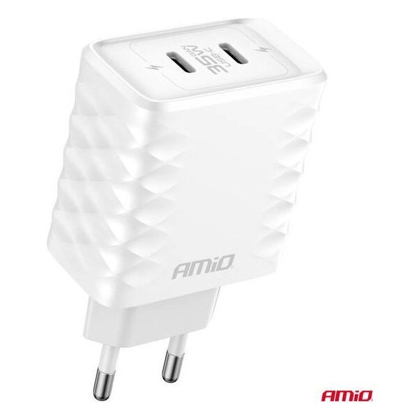 Ładowarka sieciowa Quick Charge 35W 2x USB-C 100-240V AMIO-04288