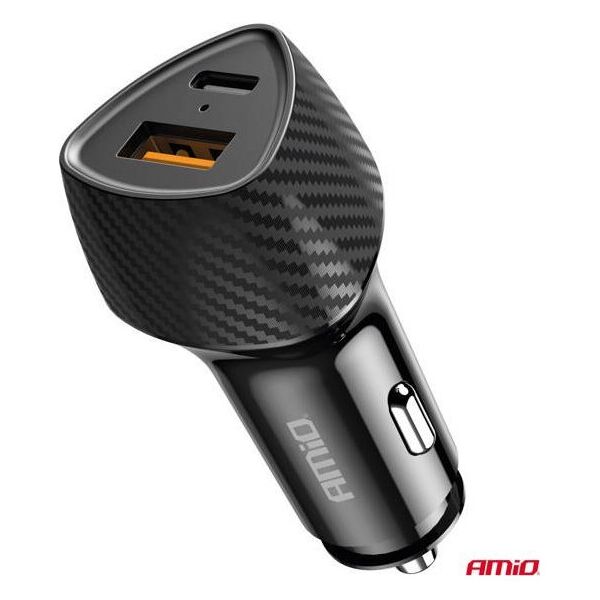 Ładowarka samochodowa QC+PD 38W USB-A + USB-C AMIO-04283