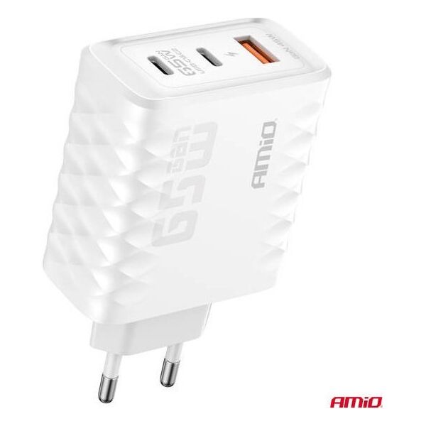Ładowarka sieciowa Quick Charge 65W USB-A + 2x USB-C AMIO-04289