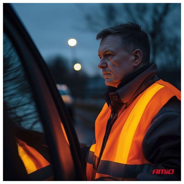 Kamizelka ostrzegawcza odblaskowa pomarańczowa z certyfikatem XXL AMIO-03985