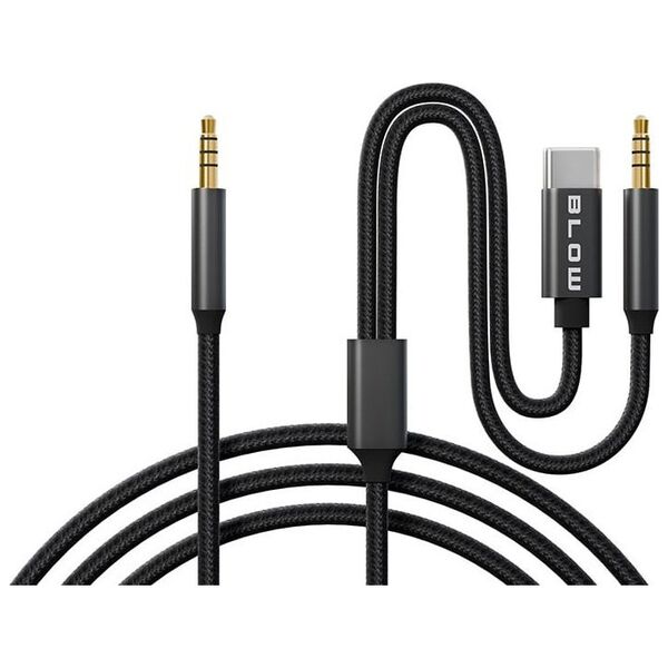 66-167# Przyłącze usb-c - jack 3,5 + jack 3,5  1,2m plecionka