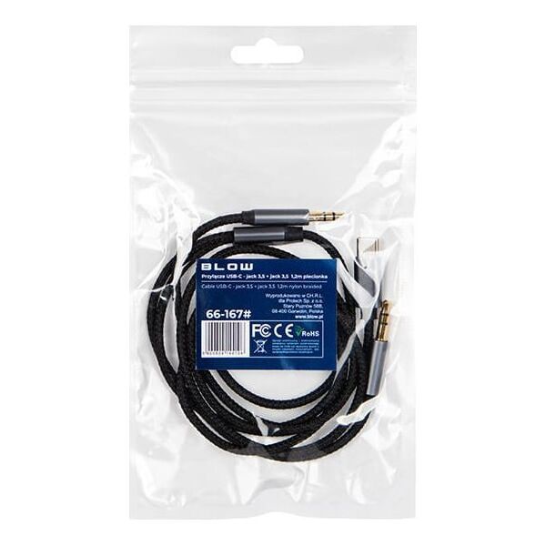 66-167# Przyłącze usb-c - jack 3,5 + jack 3,5  1,2m plecionka