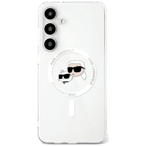 Etui Karl Lagerfeld Button Karl &         Choupette Heads Printed Logo MagSafe Samsung Galaxy S25 biały