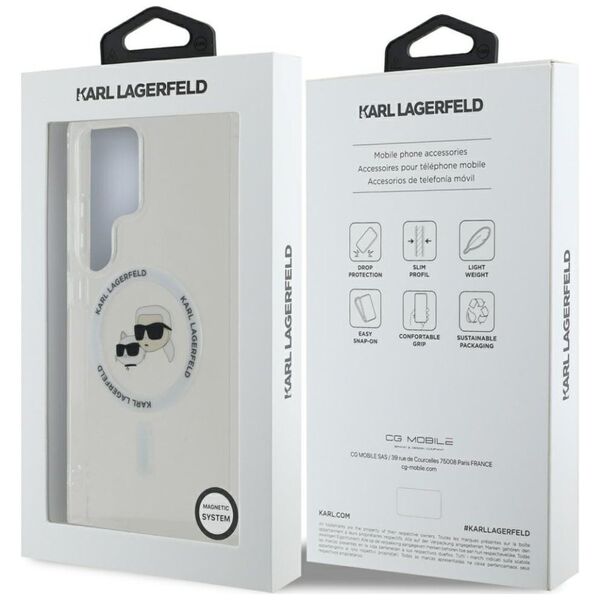 Etui Karl Lagerfeld Button Karl &         Choupette Heads Printed Logo MagSafe Samsung Galaxy S25 Ultra biały