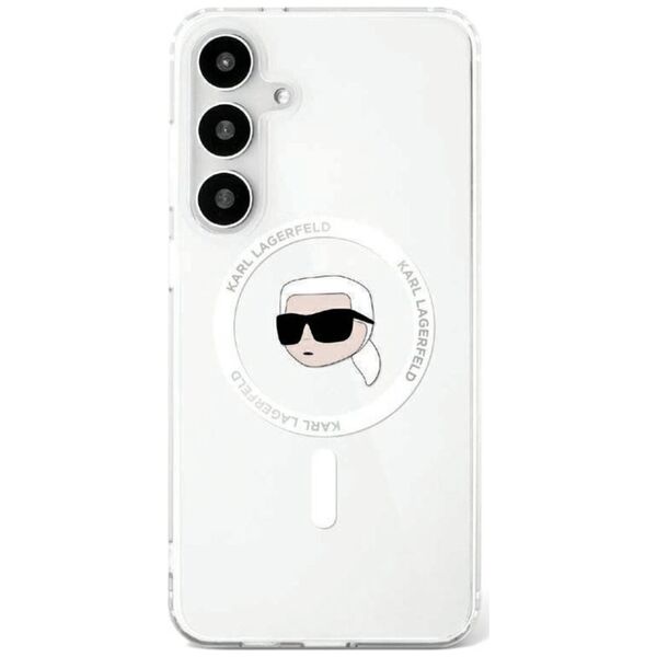 Etui Karl Lagerfeld Button Karl Head      Printed Logo MagSafe Samsung Galaxy S25 biały