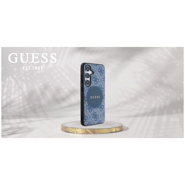 Guess 4G Round Patch Classic Logo MagSafe case for Samsung Galaxy S25 blue
