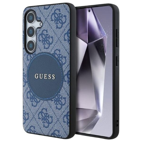 Guess 4G Round Patch Classic Logo MagSafe case for Samsung Galaxy S25 blue
