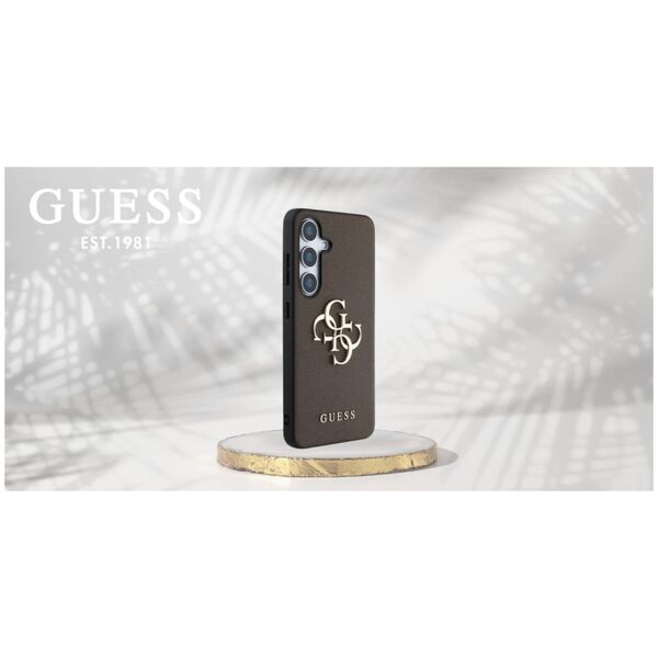 Guess Grained Big 4G Logo Small Classic Logo case for Samsung Galaxy S25 brown