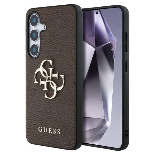 Guess Grained Big 4G Logo Small Classic Logo case for Samsung Galaxy S25 brown