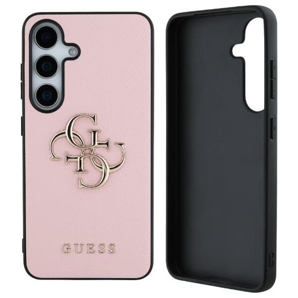 Guess Grained Big 4G Logo Small Classic Logo case for Samsung Galaxy S25 pink