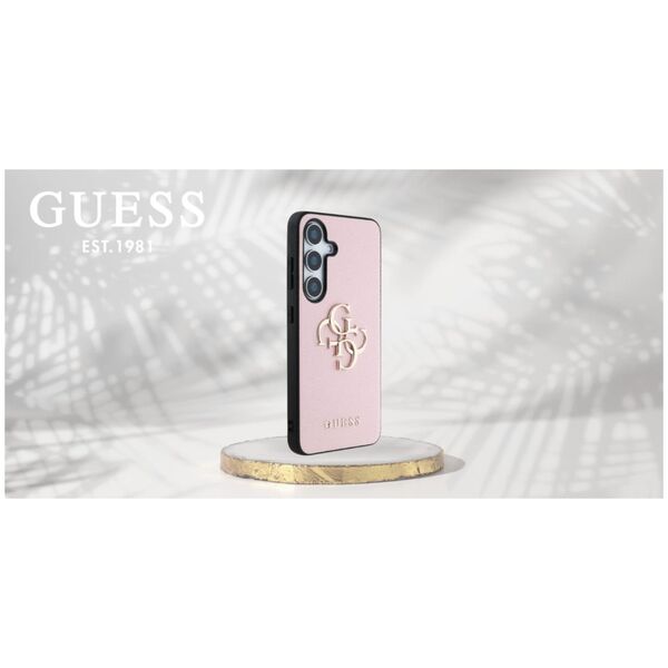 Guess Grained Big 4G Logo Small Classic Logo case for Samsung Galaxy S25 pink