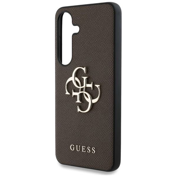 Guess Grained Big 4G Logo Small Classic Logo case for Samsung Galaxy S25 Plus brown
