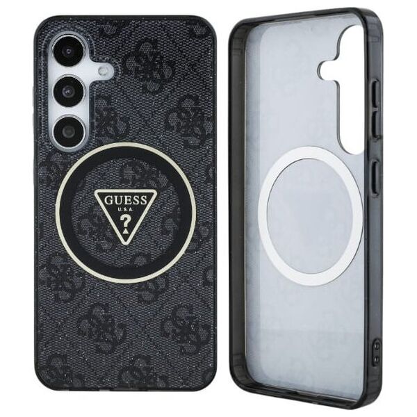 Guess 4G Glitter Triangle Buttons MagSafe Case for Samsung Galaxy S25 Plus Black