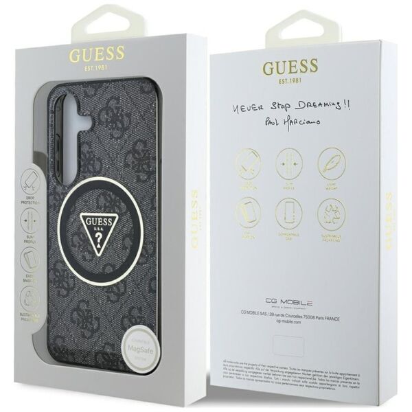Guess 4G Glitter Triangle Buttons MagSafe Case for Samsung Galaxy S25 Plus Black
